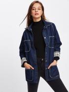 Romwe Contrast Sleeve Denim Coat