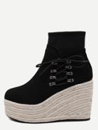Romwe Black Faux Suede Lace Up Espadrille Wedge Heel Boots