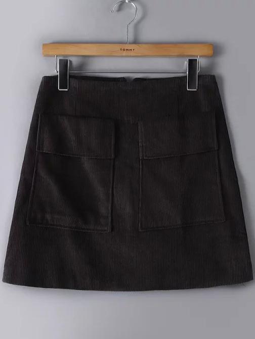 Romwe Zipper A-line Pockets Black Skirt