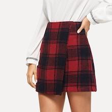 Romwe O-ring Zip Back Plaid Wrap Skirt