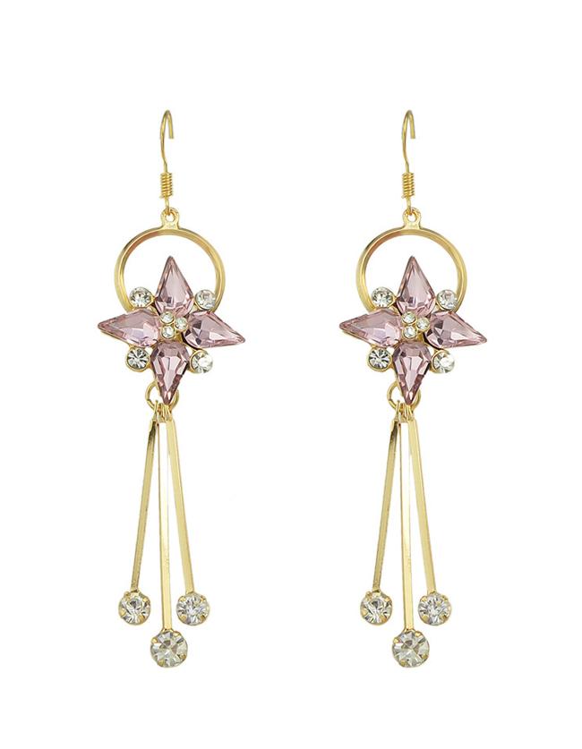 Romwe Pink Rhinestone Long Earrings