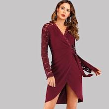 Romwe Contrast Lace Surplice Front Dress