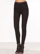 Romwe Black High Waist Skinny Pants With Button