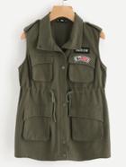 Romwe Patch Detail Multi Pocket Anorak Vest