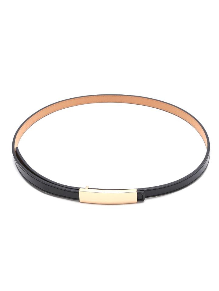 Romwe Black Golden Buckle Faux Leather Skinny Belt