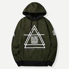 Romwe Men Letter And Geo Print Hooded Sweatshirt