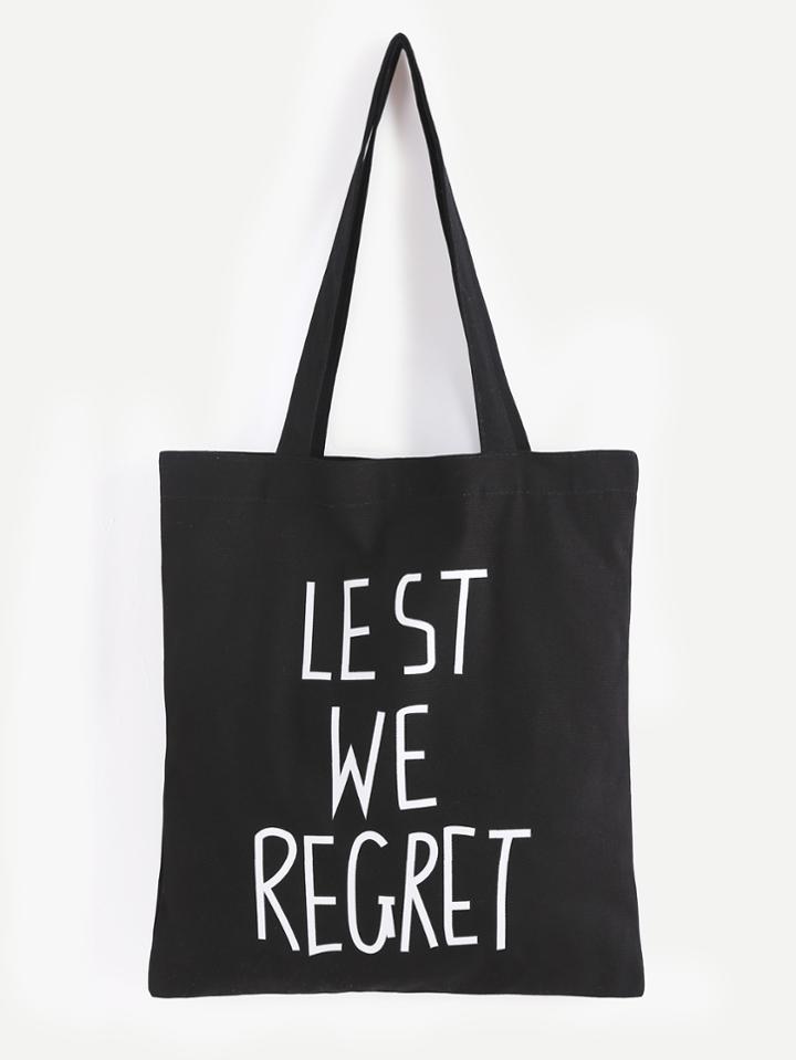 Romwe Without Regret Black Layered Canvas Tote Bag