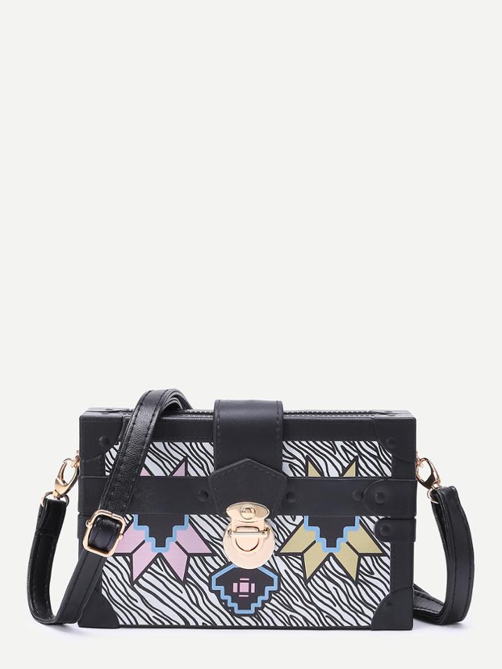 Romwe Geometric Print Messenger Bag