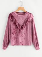 Romwe Crushed Velvet Frill Trim Pullover