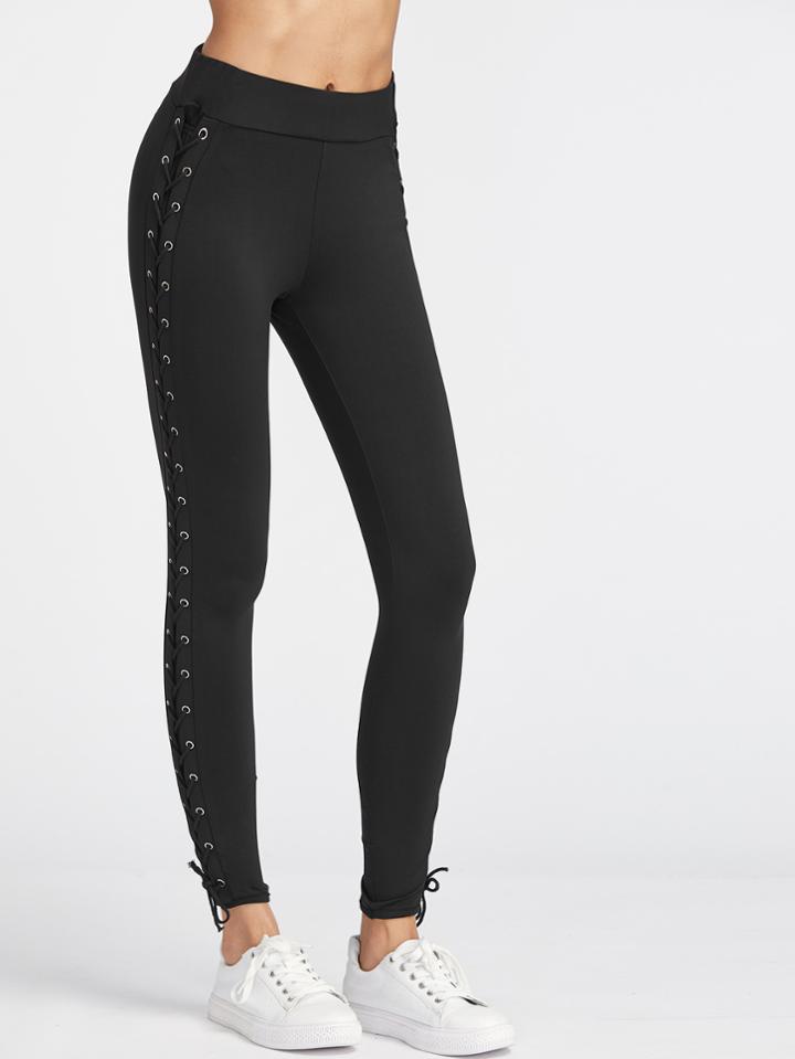 Romwe Eyelet Lace-up Side Leggings