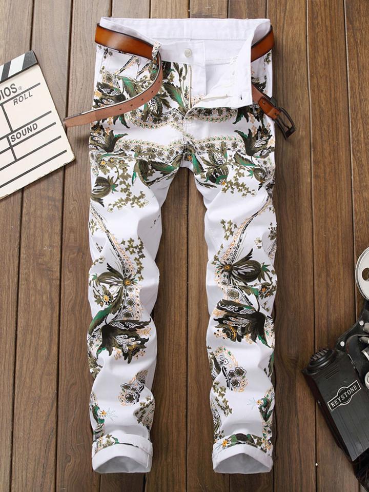 Romwe Men Graphic Stretch Jeans