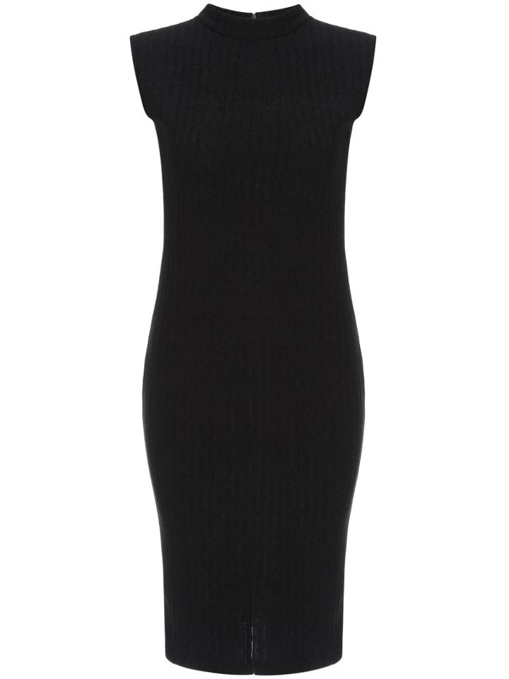 Romwe Mock Neck Slit Slim Black Dress