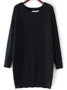 Romwe Dip Hem Raglan Sleeve Split Jersey Black Dress