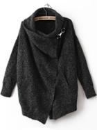 Romwe Black Lapel Long Sleeve Ouch Cardigan Sweater