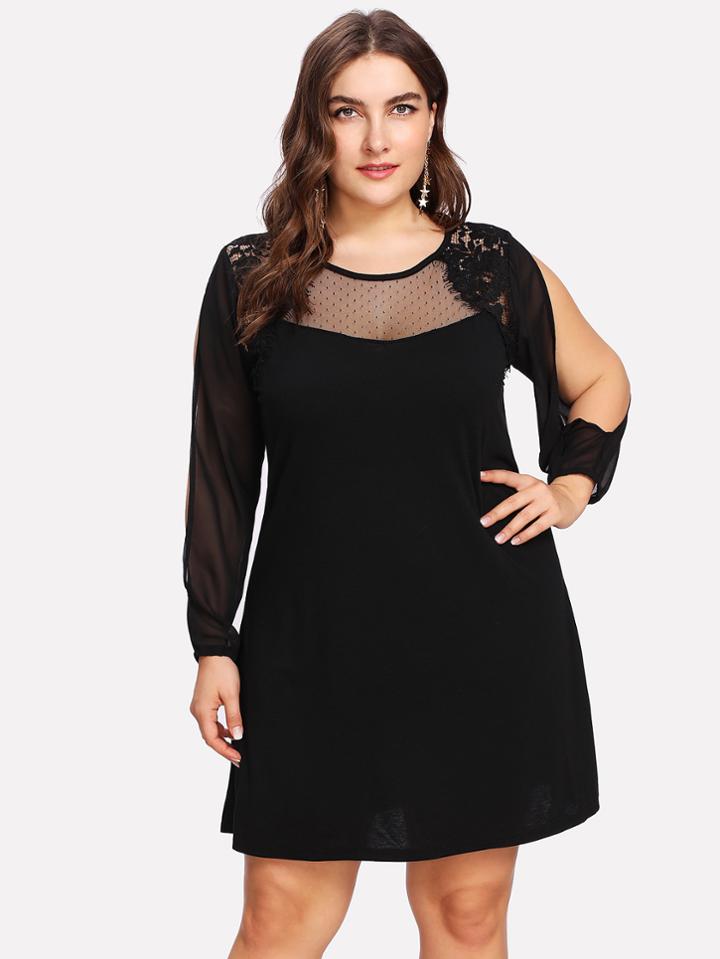 Romwe Mesh Insert Split Sleeve Dress