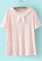 Romwe Contrast Bow Edge Pink T-shirt