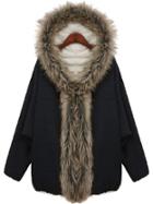 Romwe Women Hooded Loose Black Coat
