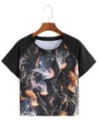 Romwe Raglan Sleeve Printed T-shirt