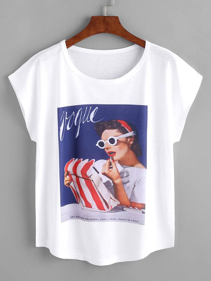 Romwe Graphic Print Dolman Sleeve Tee