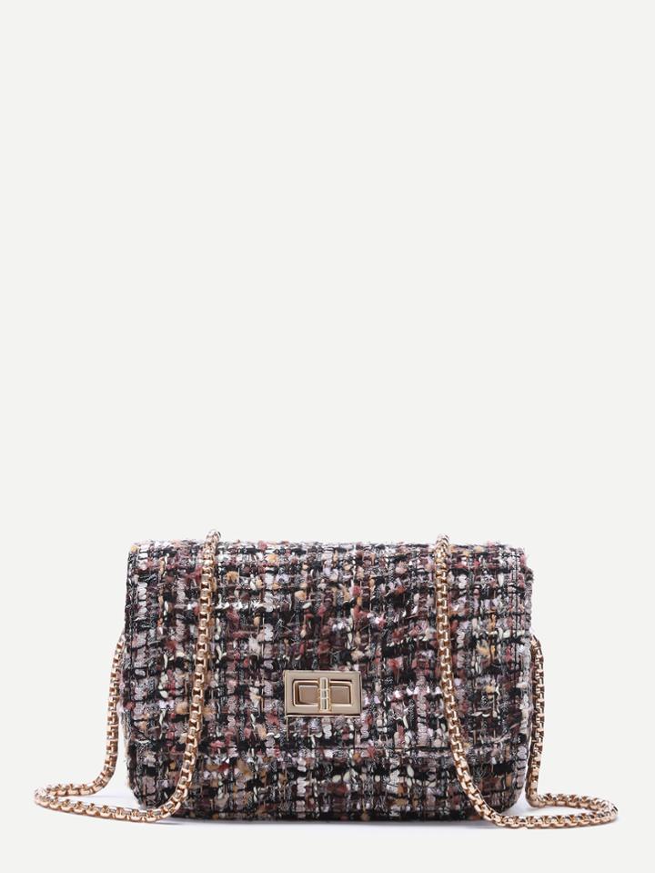 Romwe Multicolor Woolen Box Bag With Chain Strap