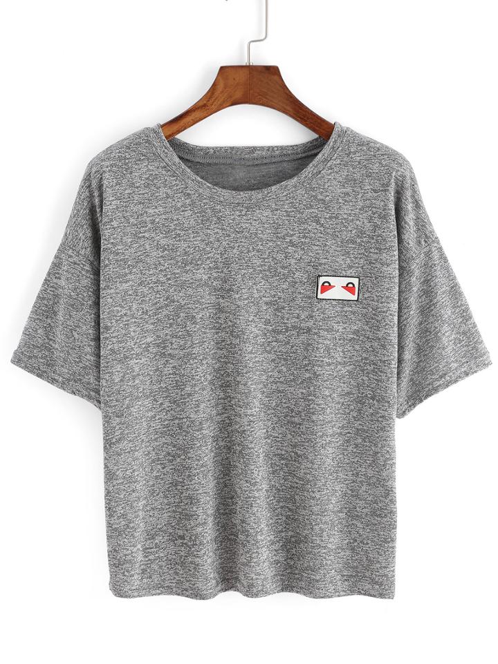 Romwe Grey Crew Neck Short Sleeve Crop T-shirt