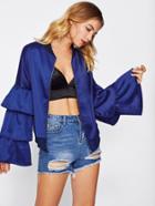 Romwe Tiered Bell Sleeve Stein Bomber Jacket