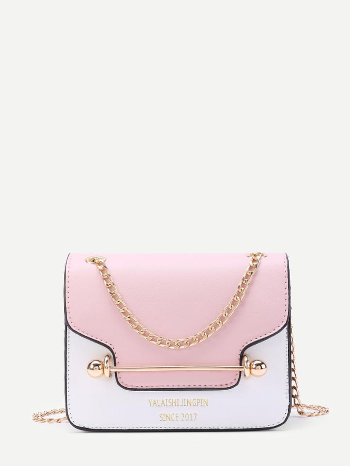 Romwe Piping Detail Flap Pu Chain Bag