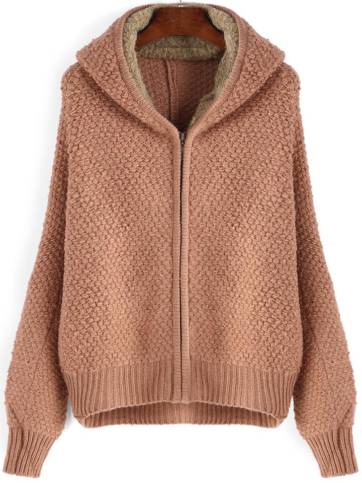 Romwe Women Hooded Zipper Loose Pink Coat