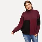 Romwe Plus Mock-neck Color-block Sweater