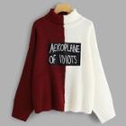 Romwe Two Tone Letter Patched Sweater