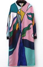 Romwe Multicolor Long Sleeve Zipper Floral Dress