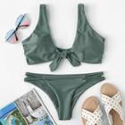 Romwe Knot Front Top With Ladder Cut-out Bikini Set