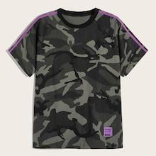 Romwe Guys Striped Tape Panel Camouflage Print Tee
