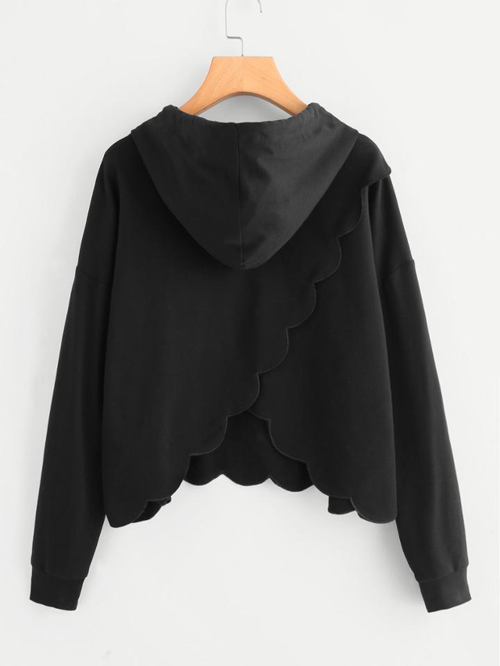 Romwe Overlap Back Scalloped Hoodie