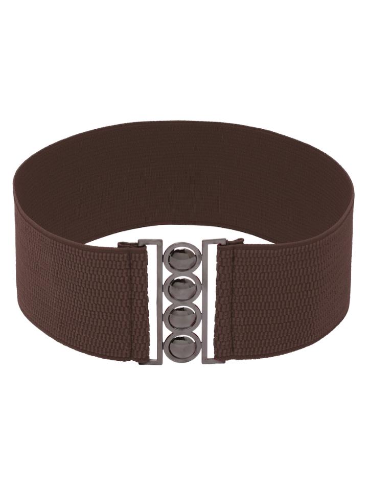 Romwe Polished Interlock Buckle Brown Wide Elastic Belt