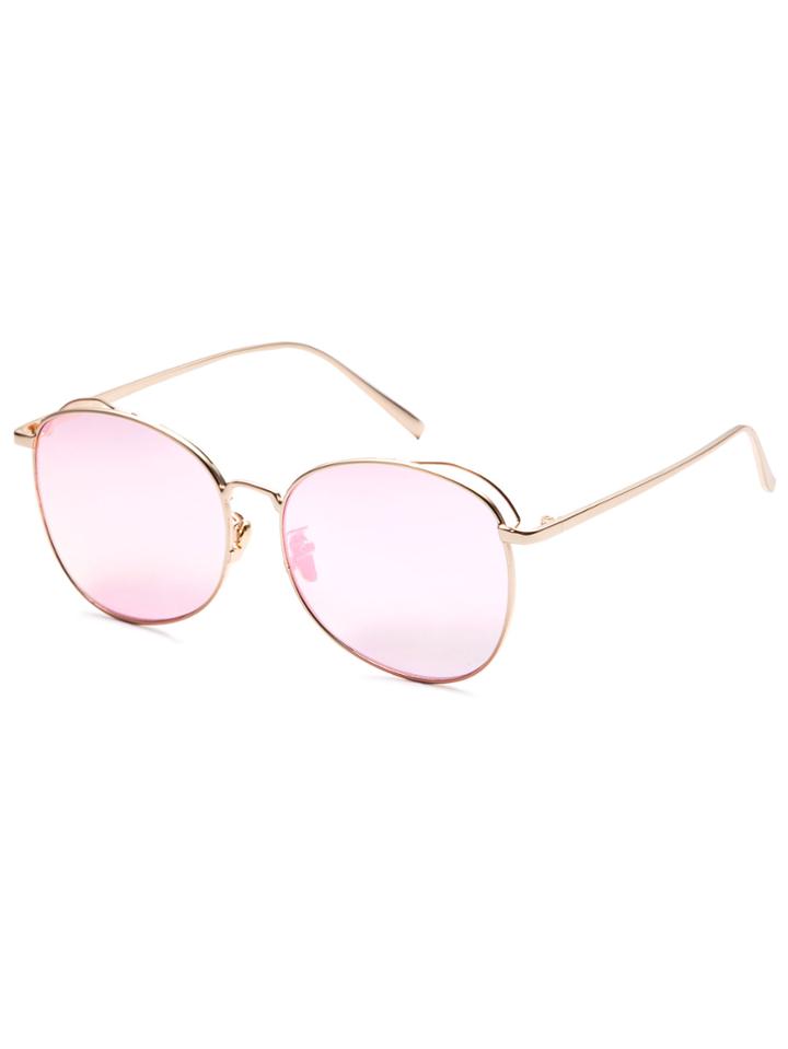 Romwe Gold Frame Pink Lens Sunglasses