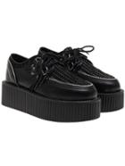 Romwe Black Pu Lace Up Heavy-bottomed Flats
