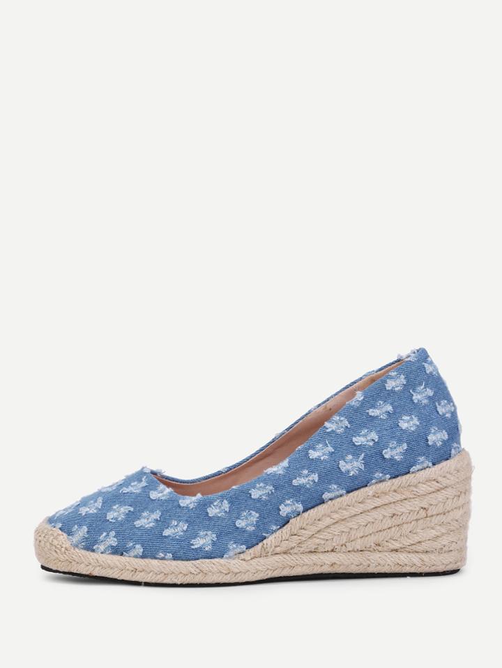 Romwe Distressed Denim Woven Wedges