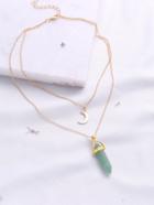Romwe Green Pendant Double Layered Necklace