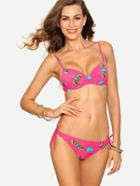 Romwe Butterfly Print Side-tie Bikini Set - Hot Pink