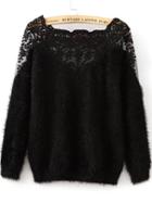 Romwe Lace Paneled Mohair Black Sweater