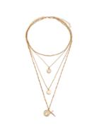 Romwe Round & Cross Pendant Layered Chain Necklace