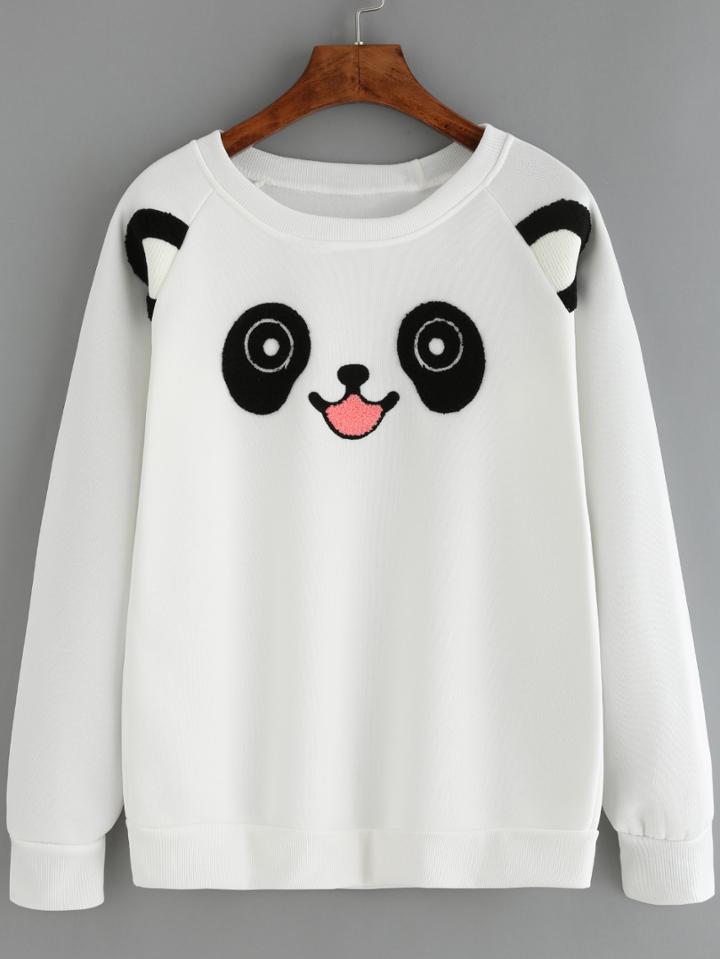 Romwe Crew Neck Cat Pattern Sweatshirt