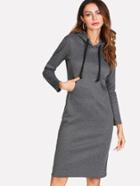 Romwe Rib Marled Knit Hooded Dress