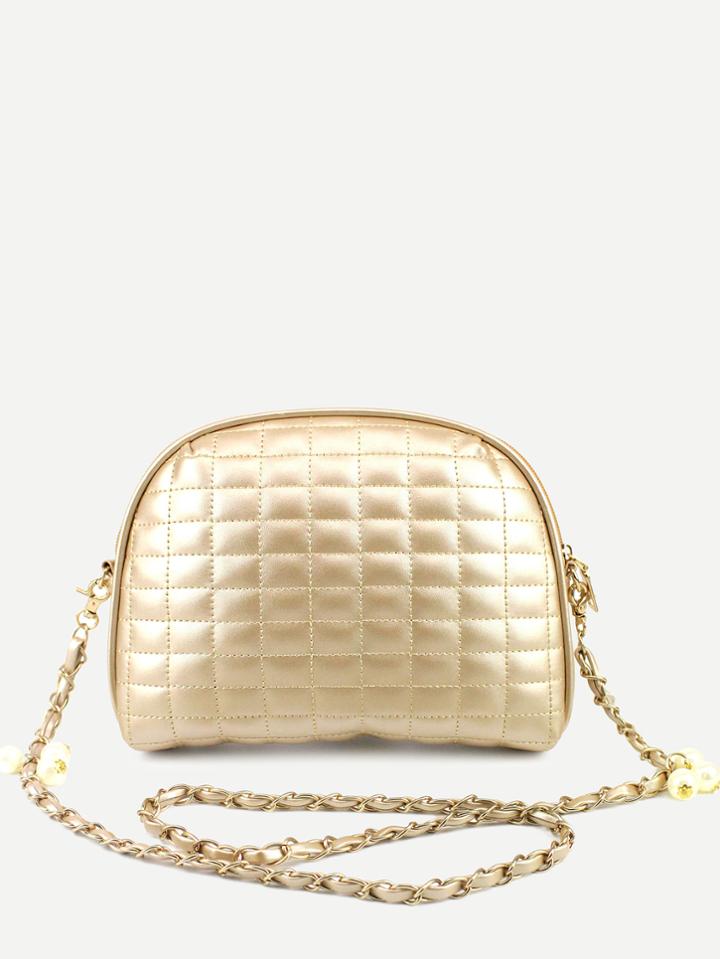 Romwe Gold Quilted Dome Bag With Chain
