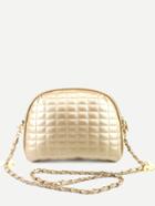 Romwe Gold Quilted Dome Bag With Chain