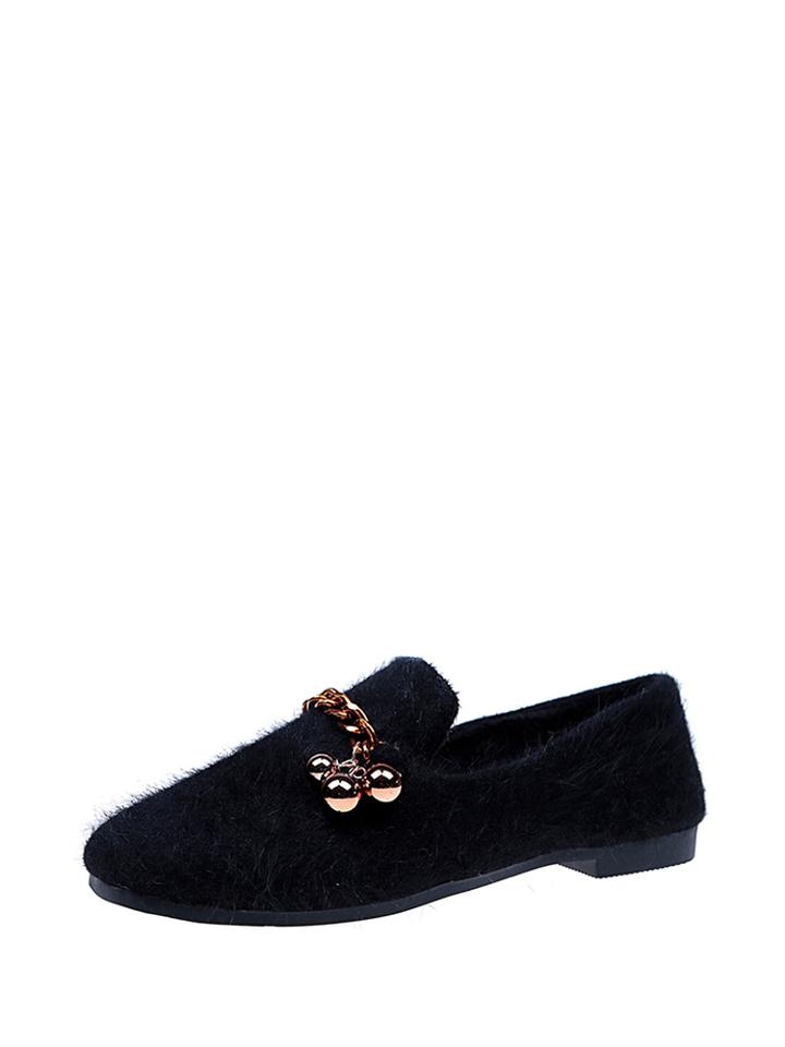 Romwe Round Charm Fuzzy Loafers