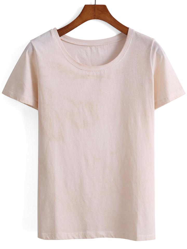 Romwe Round Neck Beige T-shirt