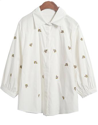 Romwe Lapel Purple Embroidered With Button Blouse