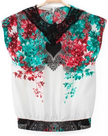 Romwe Contrast Lace Floral T-shirt